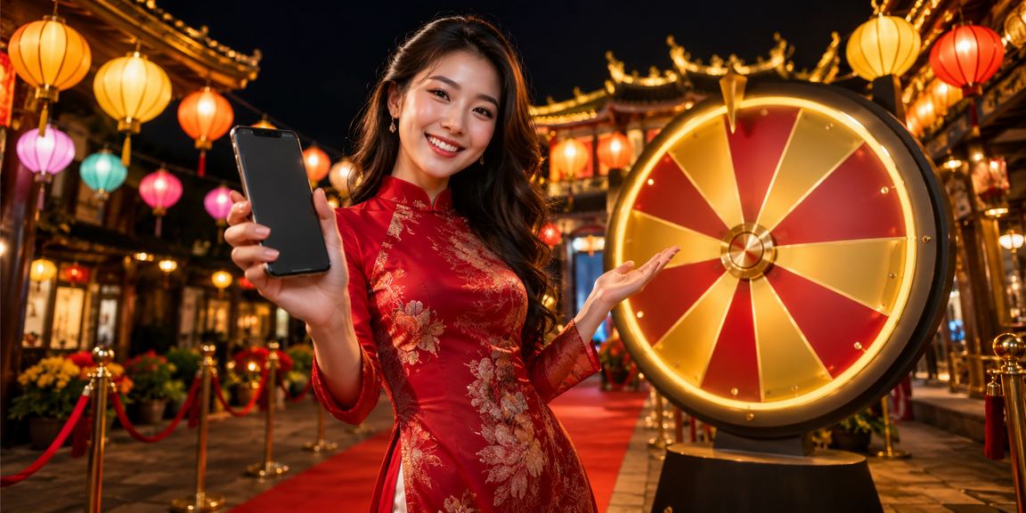 Bàn roulette được chiếu sáng bởi đèn lồng Hội An, gợi lên không khí casino sôi động tại Việt Nam