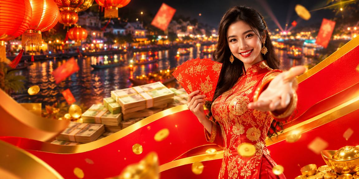 Không khí lễ hội tại vùng Mekong với đèn lồng đỏ và phong bao thưởng – biểu tượng may mắn xổ số Việt Nam